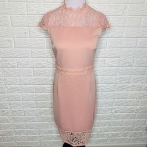 DOROTHY PERKINS Pink Short Sleeve Lace Detail Dress Size 8